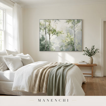 Verdant Canopy Solstice abstract painting displayed in bedroom with painted art