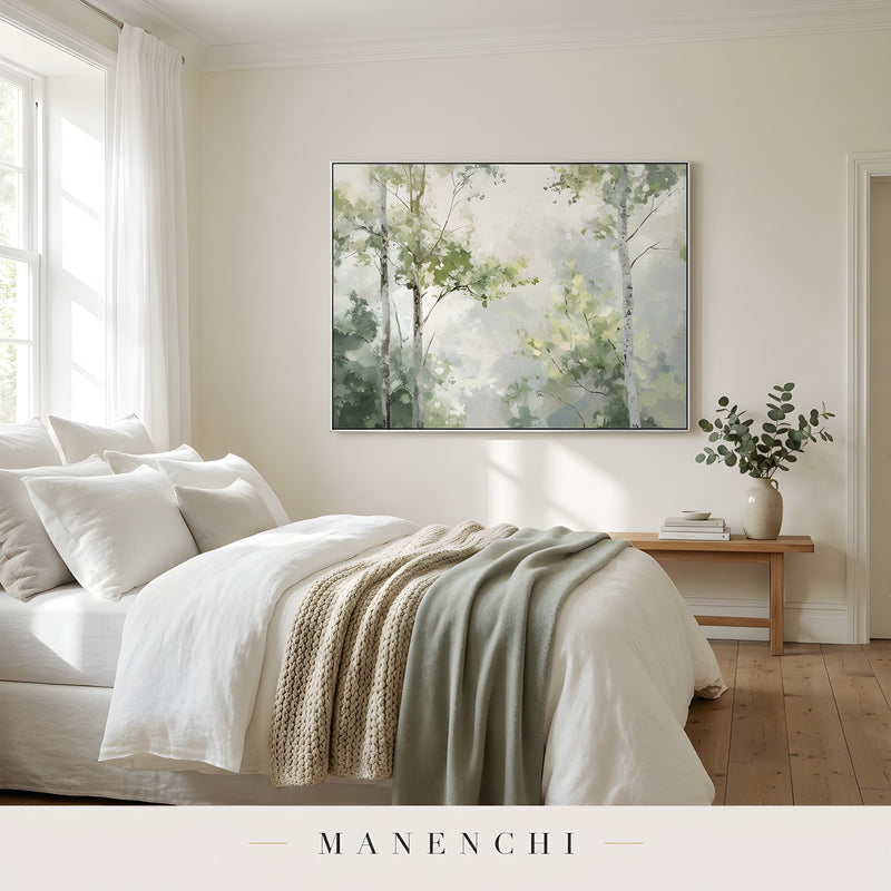 Verdant Canopy Solstice abstract painting displayed in bedroom with painted art