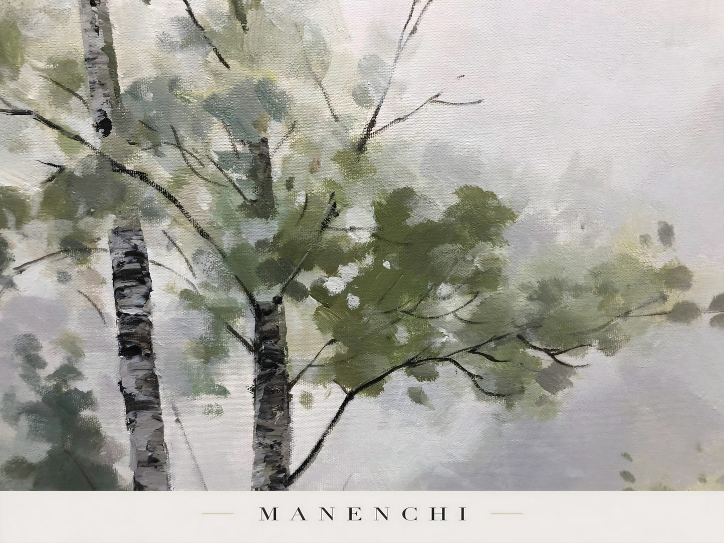 Close-up detail of the textured brushwork in Verdant Canopy Solstice