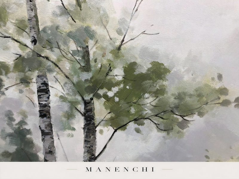 Close-up detail of the textured brushwork in Verdant Canopy Solstice