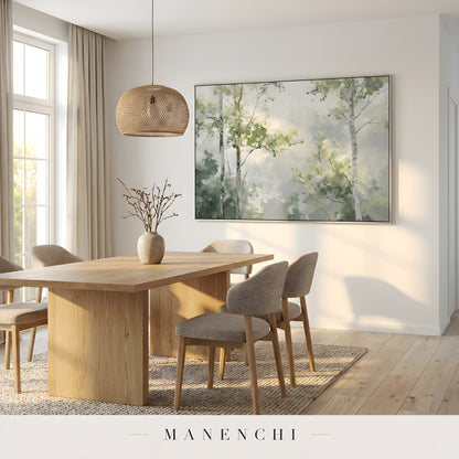 Verdant Canopy Solstice abstract painting displayed in dining room art display