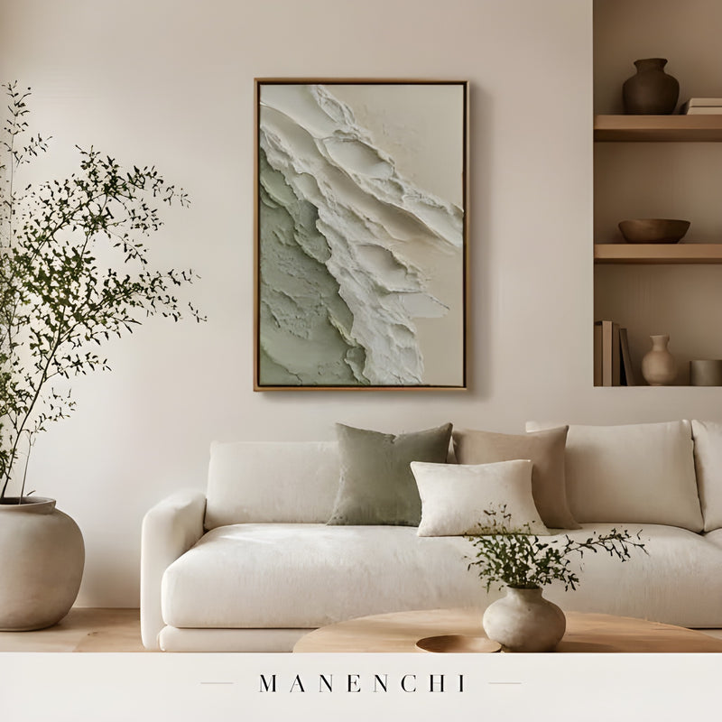 Verdant Dune Sculpt abstract painting displayed in living room art display