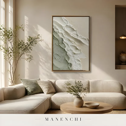 Verdant Dune Sculpt abstract painting displayed in modern neutral living room