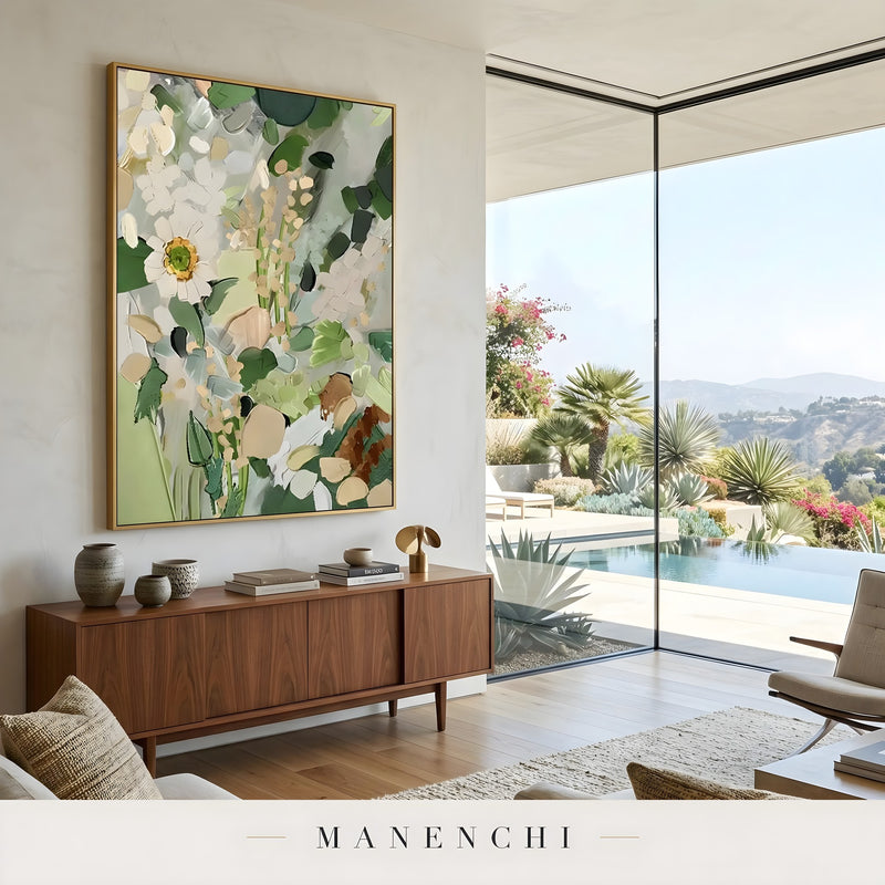 Verdant Flora Impression abstract painting displayed in modern living room