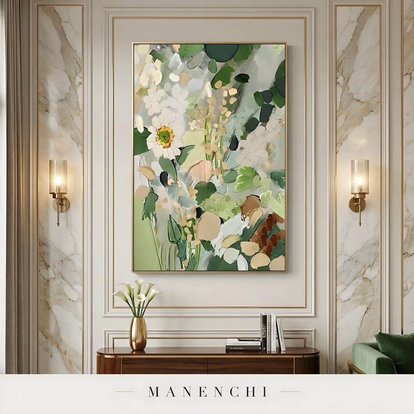 Verdant Flora Impression - original hand-painted abstract painting by Manenchi