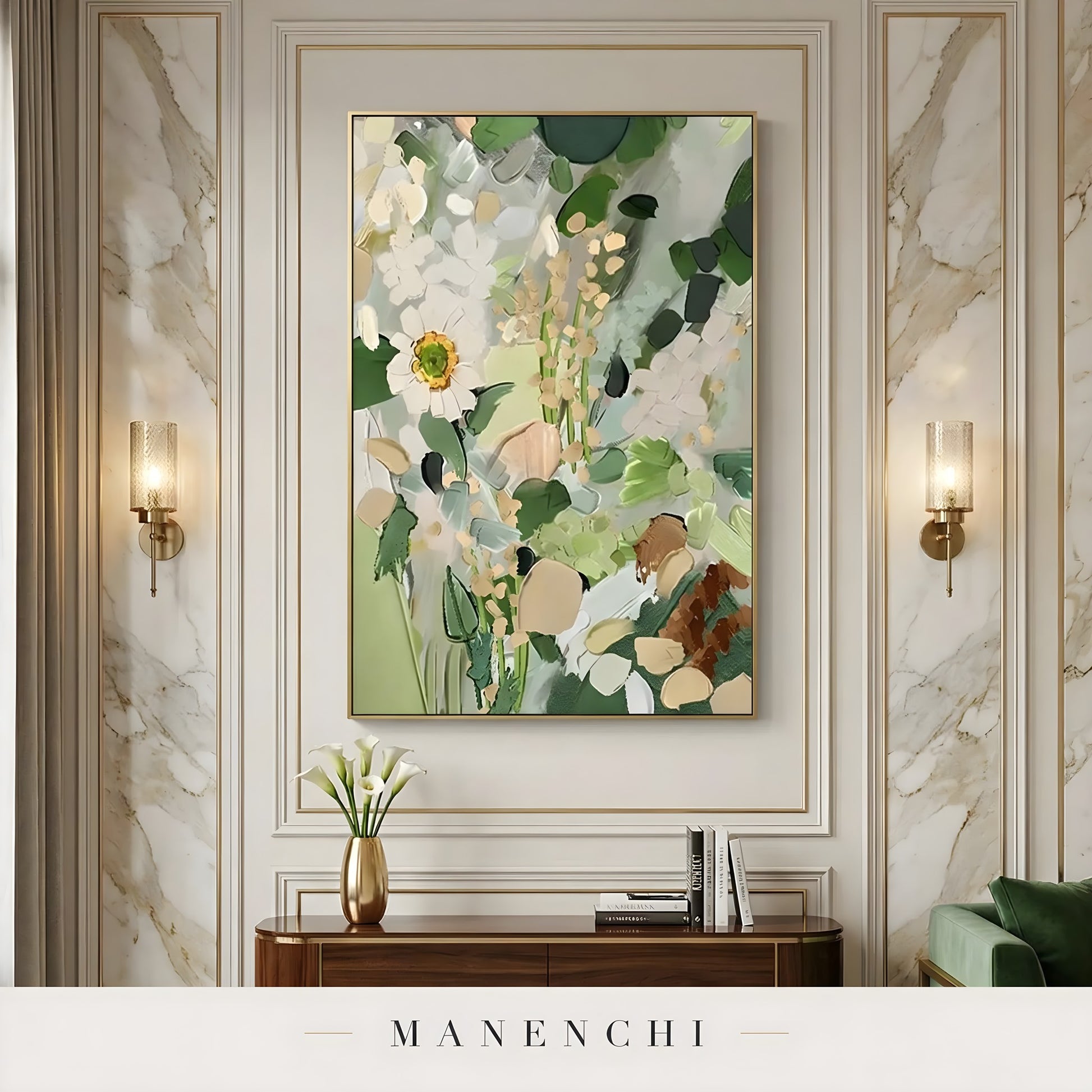 Verdant Flora Impression - original hand-painted abstract painting by Manenchi