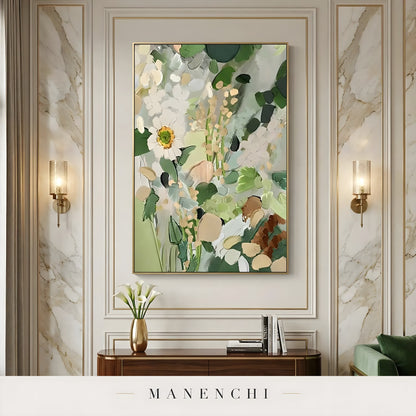 Verdant Flora Impression - original hand-painted abstract painting by Manenchi