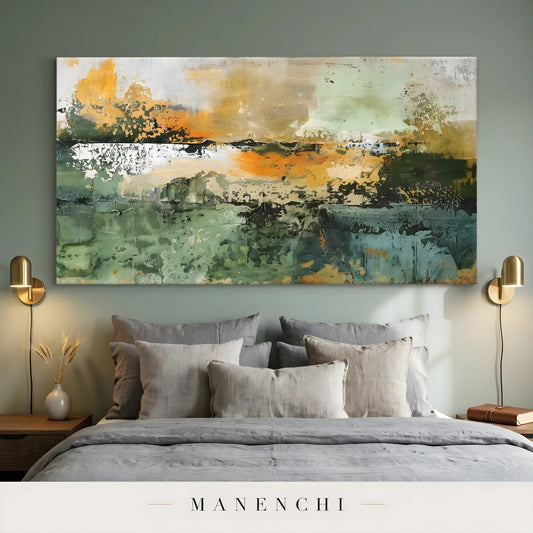 Verdant Harvest Horizon - original hand-painted abstract painting by Manenchi