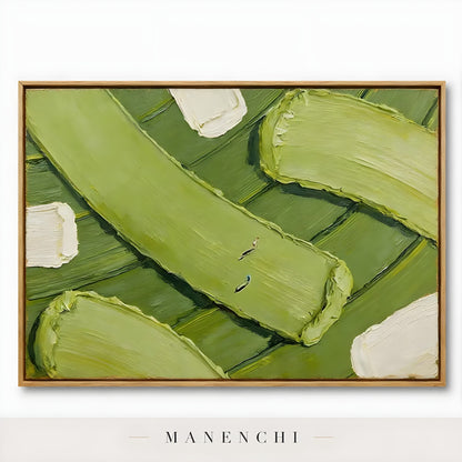 Close-up detail of the textured brushwork in Verdant Leaf Abstraction