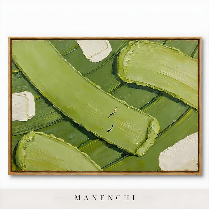 Close-up detail of the textured brushwork in Verdant Leaf Abstraction
