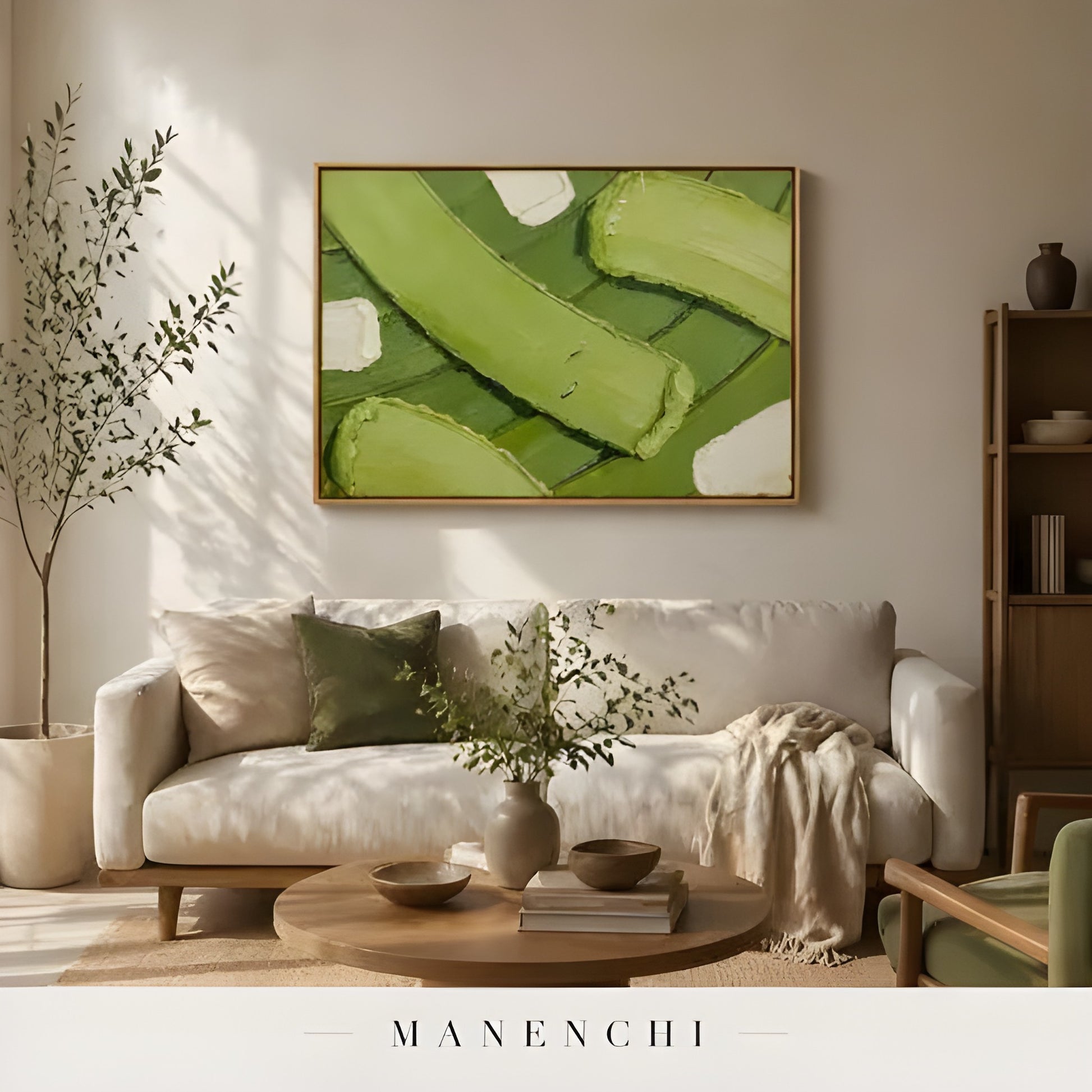 Verdant Leaf Abstraction - original hand-painted abstract painting by Manenchi