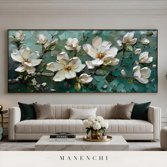 Verdant Magnolia Nocturne - original hand-painted abstract painting by Manenchi