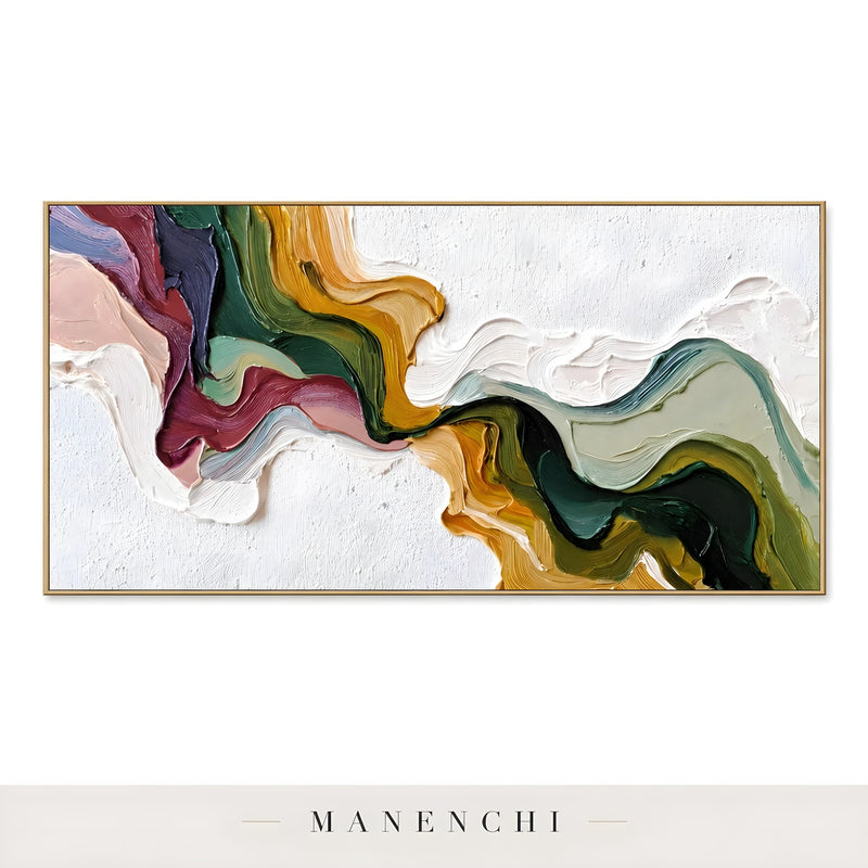Verdant Ochre Flow abstract painting displayed in product isolated view