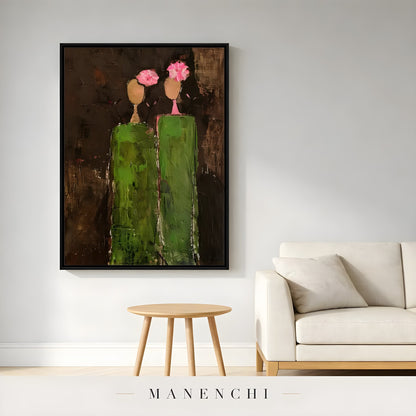 Verdant Silhouette Gala abstract painting displayed in minimalist sofa side table