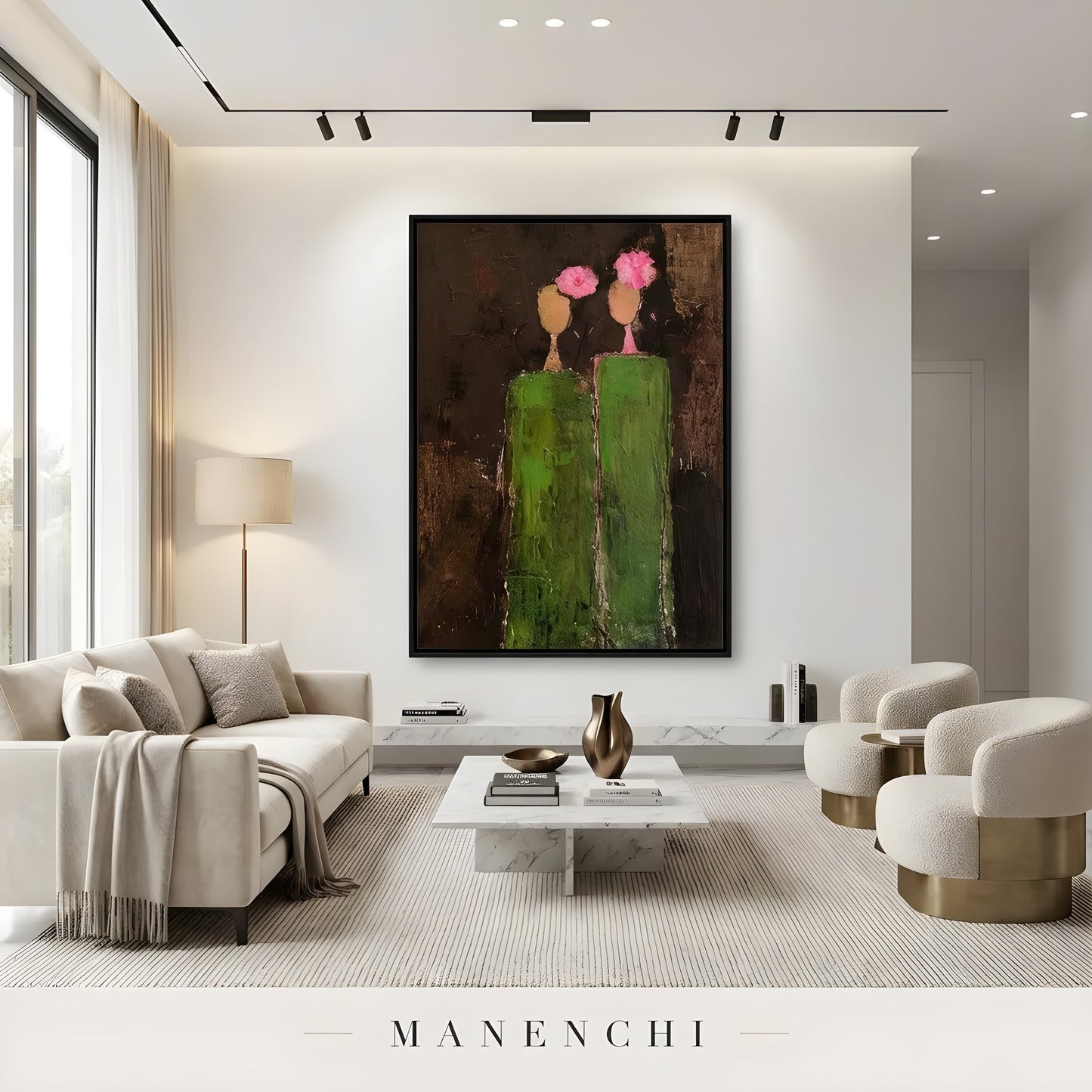 Verdant Silhouette Gala - original hand-painted abstract painting by Manenchi