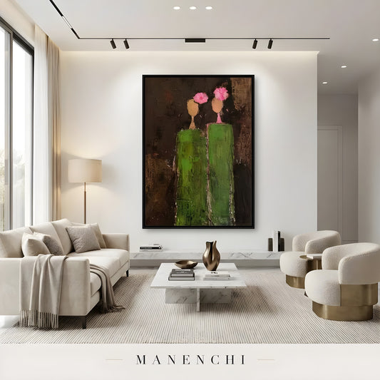 Verdant Silhouette Gala - original hand-painted abstract painting by Manenchi