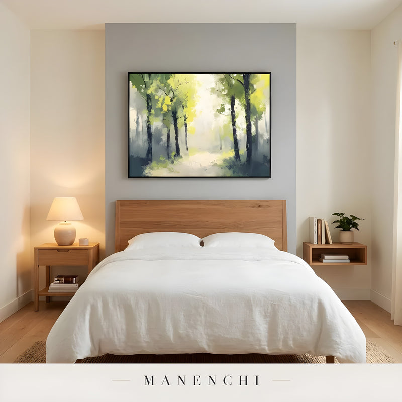 Verdant Sunlight Arboreal - original hand-painted abstract painting by Manenchi