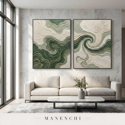 Verdant Swirl Diptych - original hand-painted abstract painting by Manenchi