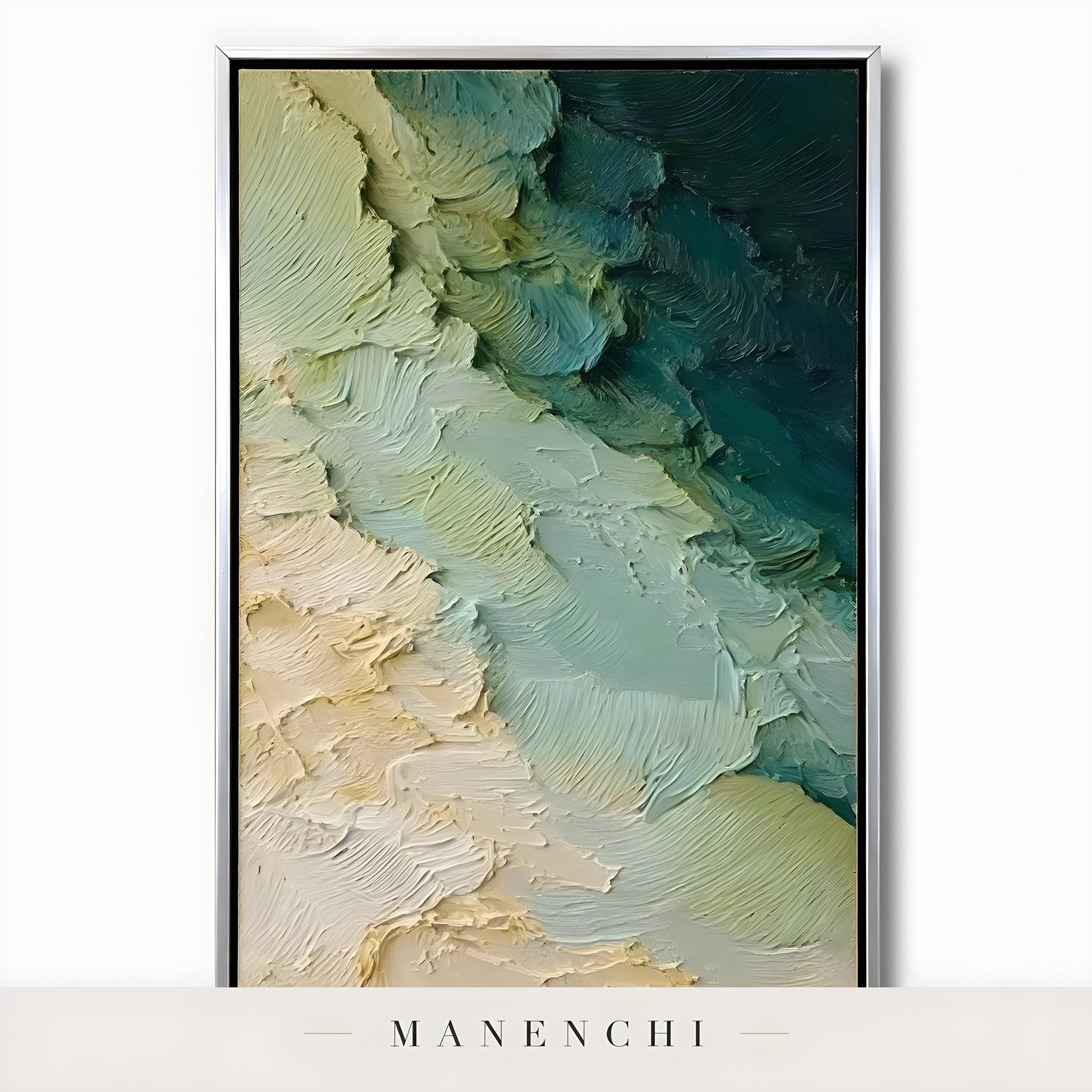 Verdant Tidal Impasto - original hand-painted abstract painting by Manenchi