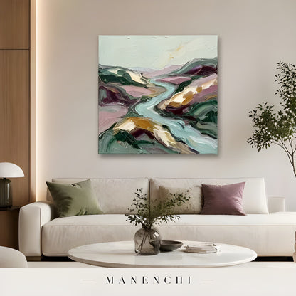 Verdant Valley Stream - original hand-painted abstract painting by Manenchi