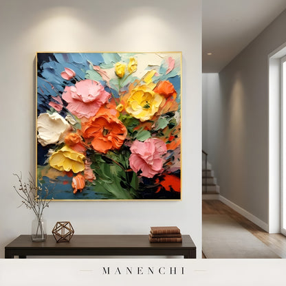 Vibrant Impressionist Bloom abstract painting displayed in painting on hallway wall