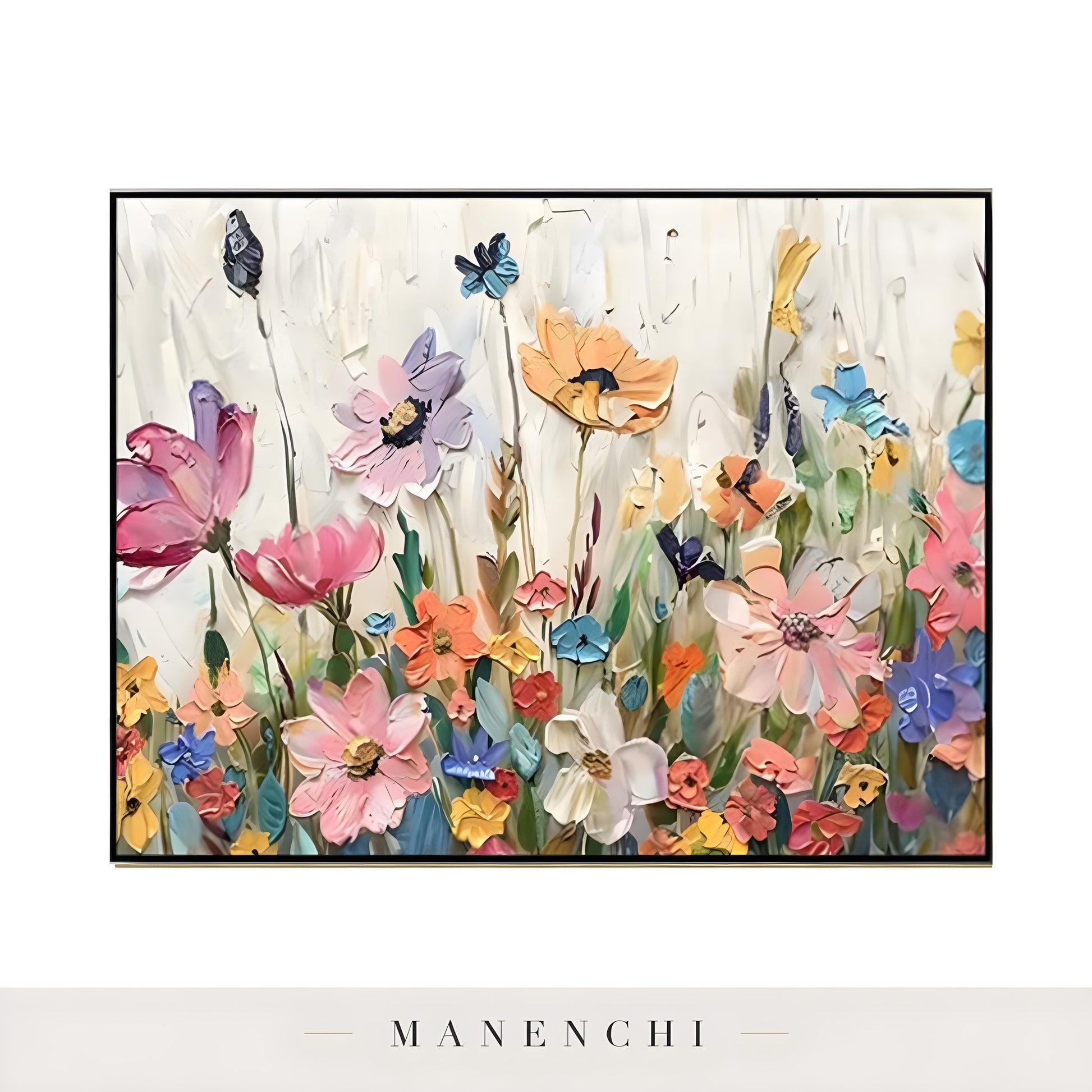 Vibrant Meadow Flora abstract painting displayed in framed artwork view