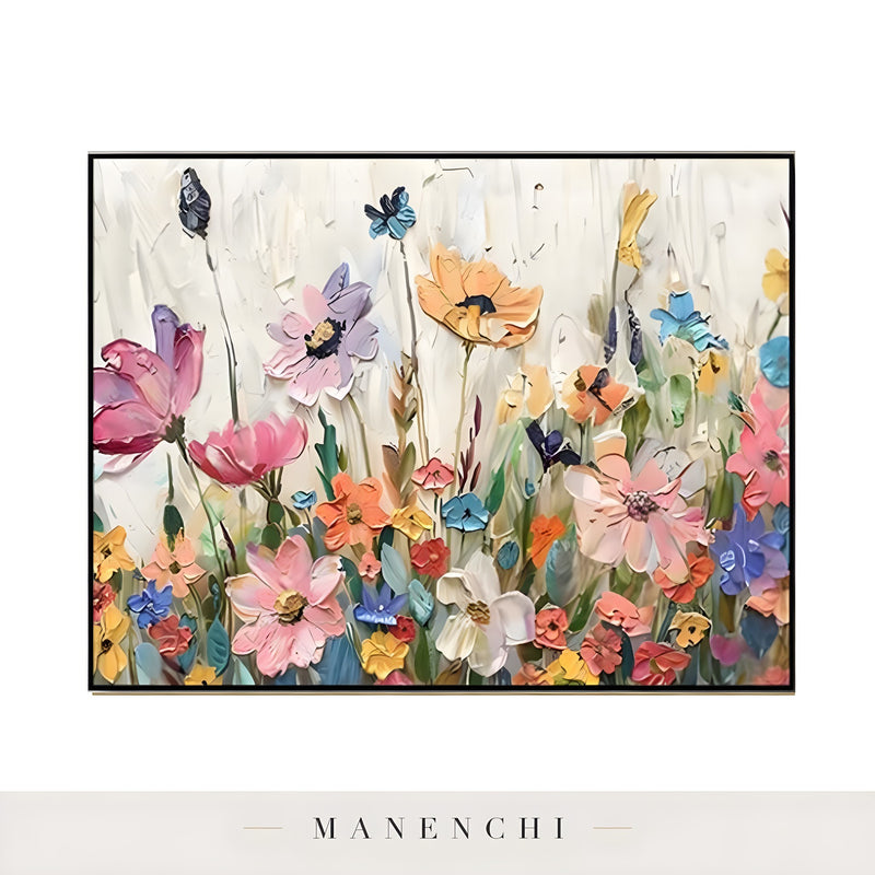 Vibrant Meadow Flora abstract painting displayed in framed artwork view