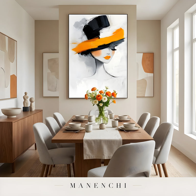 Vibrant Monochrome Muse abstract painting displayed in dining room table