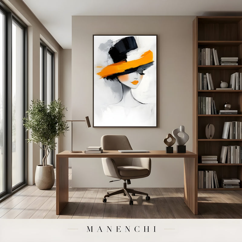 Vibrant Monochrome Muse abstract painting displayed in home office decor