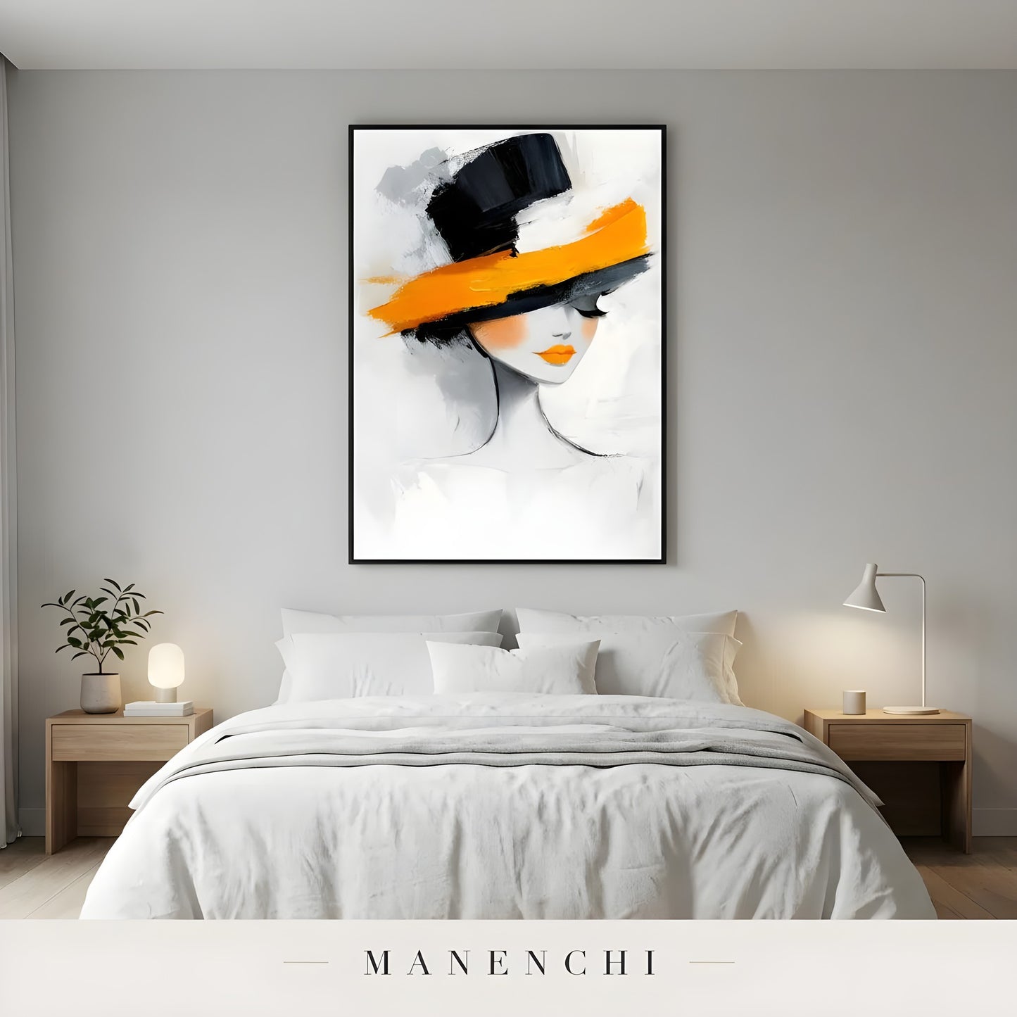Vibrant Monochrome Muse abstract painting displayed in master bedroom interior