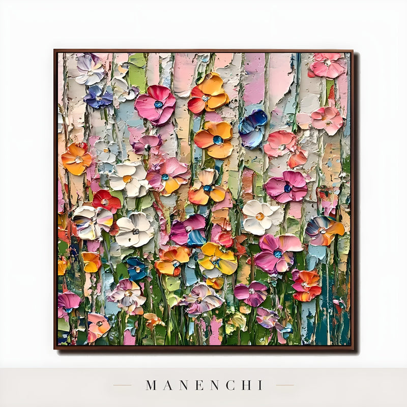Vivid Meadow Impasto - original hand-painted abstract painting by Manenchi