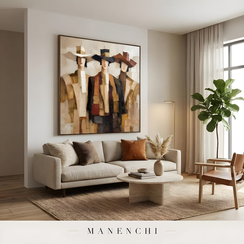 Western Trio Impression portrait displayed in modern living room decor