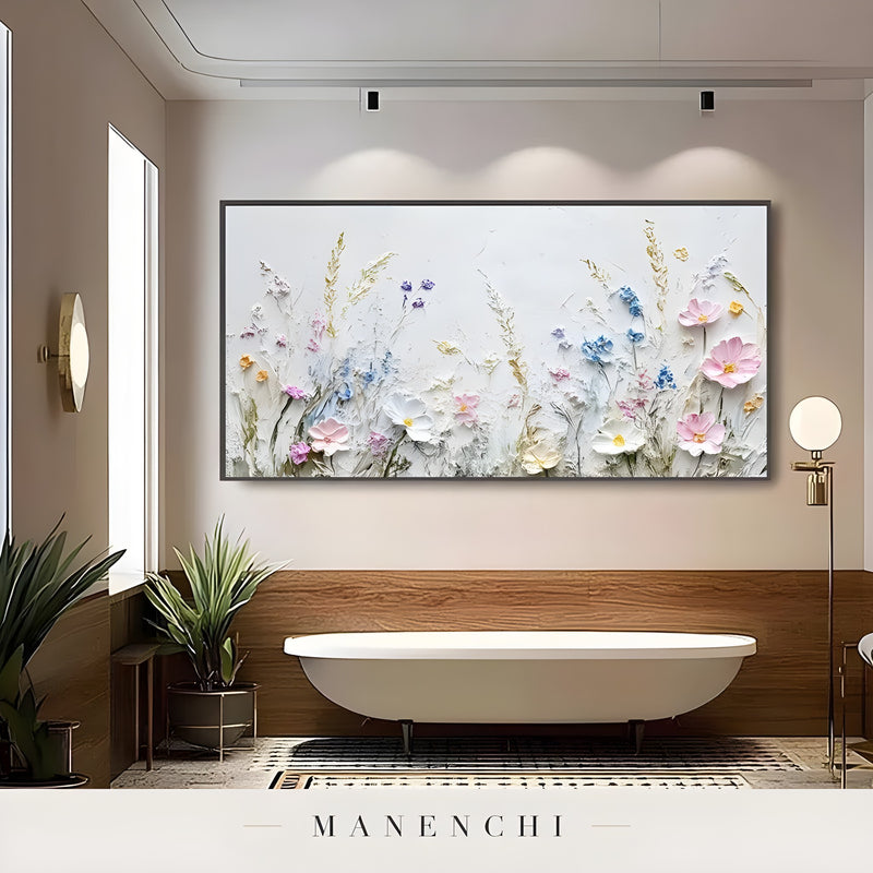Wildflower Meadow Radiance abstract painting displayed in bathroom wall art