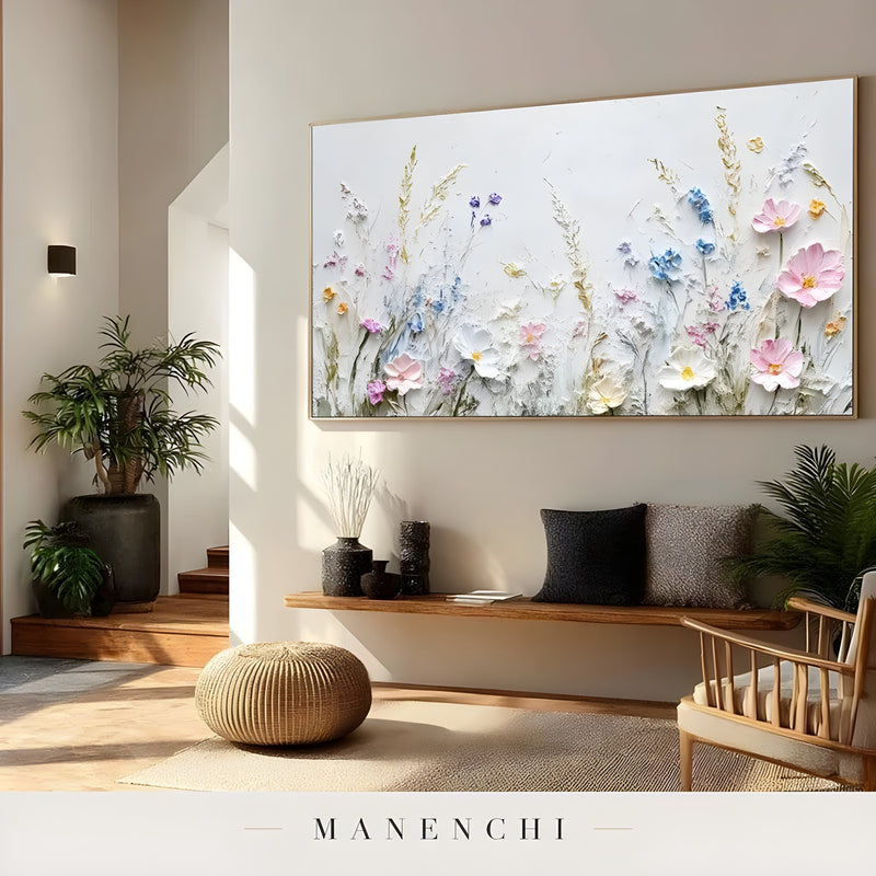 Wildflower Meadow Radiance abstract painting displayed in interior living room