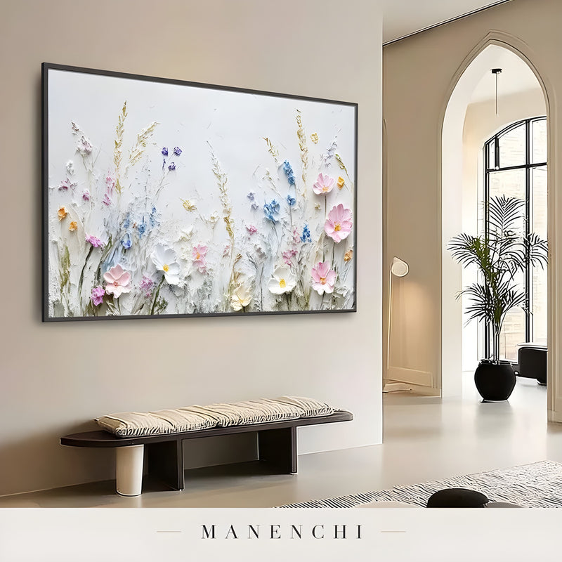 Wildflower Meadow Radiance abstract painting displayed in modern hallway display