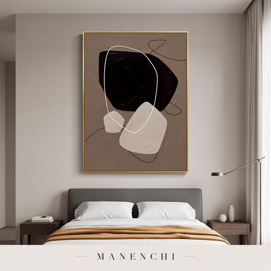 Zen Stones abstract painting displayed in a modern bedroom