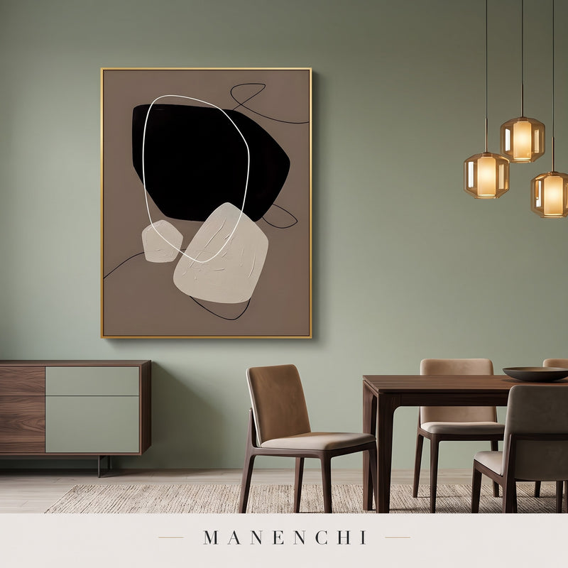 Zen Stones abstract painting displayed in a dining room