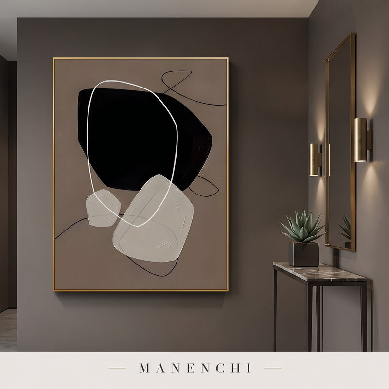 Zen Stones abstract painting displayed in an entryway