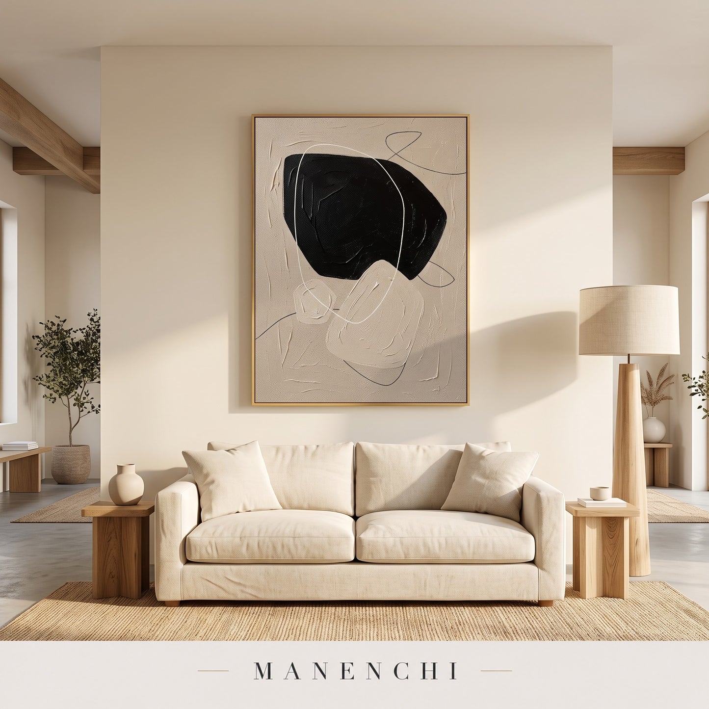 Zen Stones abstract painting displayed in a modern living room