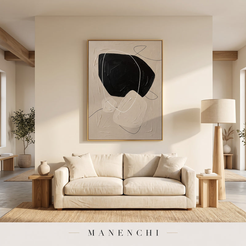 Zen Stones abstract painting displayed in a modern living room